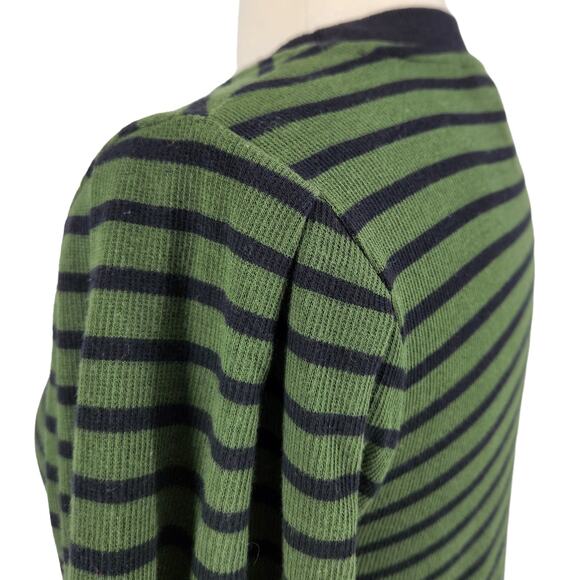 SALE DKNY Jeans Green Black Stripe Mutton Sleeve Pullover Knit Top Sweater Small - Picture 4 of 6